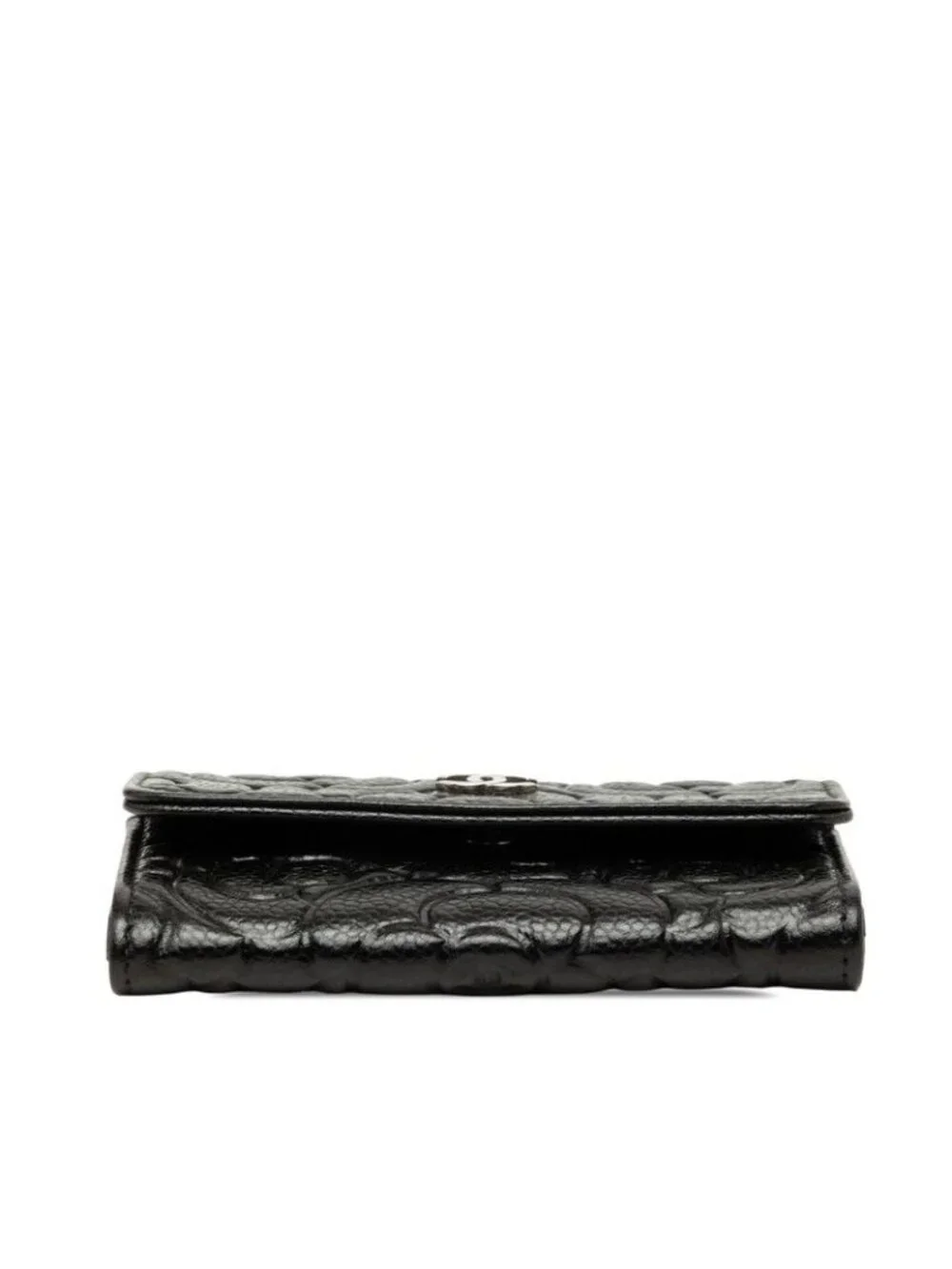 Chanel CC Logo Camellia Card Case Business Black Caviar Leather